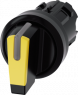 Toggle switch, illuminable, groping, waistband round, yellow, front ring black, 2 x 45°, trigger position 1 + 0 + 2, mounting Ø 22.3 mm, 3SU1002-2BM30-0AA0
