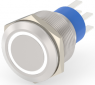 Switch, 2 pole, silver, illuminated  (white), 5 A/250 VAC, mounting Ø 22.2 mm, IP67, 6-2213772-1