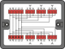 Distribution box, 3-phase to 1-phase current 400V, 230V, 1 input, 7 outputs, Cod. P, MIDI, black