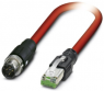 Network cable, M12-plug, straight to RJ45 plug, straight, Cat 5, SF/TQ, PVC, 10 m, red