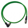 Sensor actuator cable, M12-cable plug, straight to M12-cable plug, angled, 4 pole, 0.5 m, PUR, green, 21349492477005