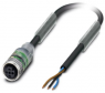 Sensor actuator cable, M12-cable socket, straight to open end, 3 pole, 1.5 m, PUR, black, 4 A, 1694185