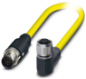 Sensor actuator cable, M12-cable plug, straight to M12-cable socket, angled, 8 pole, 0.5 m, PVC, yellow, 2 A, 1406070