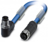 Sensor actuator cable, M12-cable plug, angled to M12-cable socket, straight, 3 pole, 1 m, PVC, blue, 4 A, 1419112
