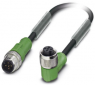 Sensor actuator cable, M12-cable plug, straight to M12-cable socket, angled, 5 pole, 0.6 m, PVC, black, 4 A, 1415700