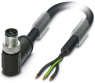 Sensor actuator cable, M12-cable plug, angled to open end, 3 pole, 1 m, PVC, black, 16 A, 1411640