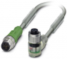 Sensor actuator cable, M12-cable plug, straight to M12-cable socket, angled, 5 pole, 0.3 m, PUR, gray, 4 A, 1457306