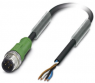 Sensor actuator cable, M12-cable plug, straight to open end, 4 pole, 1.5 m, PUR, black, 4 A, 1668043
