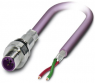 Sensor actuator cable, M12-cable plug, straight to open end, 2 pole, 2 m, PUR, purple, 4 A, 1519561