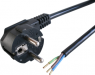 Connection line, Europe, plug type E + F, angled on open end, H05VV-F3G0.75mm², black, 3 m