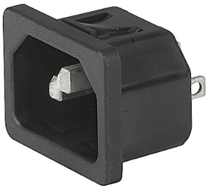 Panel plug C14, 3 pole, snap-in, solder connection, black, 3-144-639