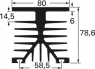 Extruded heatsink, 100 x 80 x 78.6 mm, 1.3 to 0.6 K/W, black anodized