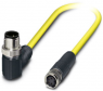 Sensor actuator cable, M12-cable plug, angled to M8-cable socket, straight, 4 pole, 1.5 m, PVC, yellow, 4 A, 1405997