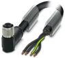 Sensor actuator cable, M12-cable socket, angled to open end, 4 pole, 5 m, PUR, black, 12 A, 1408853