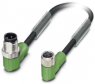 Sensor actuator cable, M12-cable plug, angled to M8-cable socket, angled, 3 pole, 0.3 m, PVC, black, 4 A, 1415538
