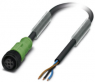 Sensor actuator cable, M12-cable socket, straight to open end, 3 pole, 1.5 m, PUR, black, 4 A, 1442434