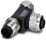 Adapter, M12 (4 pole, socket/plug) to M12 (4 pole, socket), T-shape, 1431416