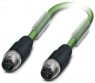 Sensor actuator cable, M12-cable plug, straight to M12-cable plug, straight, 4 pole, 15 m, PVC, green, 4 A, 1524404