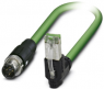 Network cable, M12-plug, straight to RJ45 plug, straight, Cat 5, SF/TQ, PVC, 2 m, green