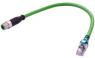 Sensor actuator cable, M12-cable plug, straight to RJ45-cable plug, straight, 4 pole, 0.2 m, PUR, green, 09486896018002