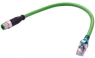 Sensor actuator cable, M12-cable plug, straight to RJ45-cable plug, straight, 4 pole, 0.5 m, PUR, green, 09486896018005