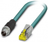 Network cable, M12-plug, straight to RJ45 plug, straight, Cat 6A, S/FTP, PUR, 2 m, blue