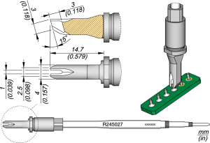 Soldering tip, Special form, Ø 1 mm, (T x W) 3 x 14.7 mm, R245027