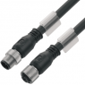 Bus line, M12-plug, straight to M12-plug, angled, 15 m, black