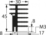 Extruded heatsink, 50 x 30 x 45 mm, 5.7 to 2.2 K/W, black anodized