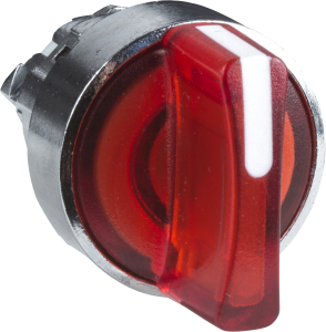 Selector switch, illuminable, latching, waistband round, red, front ring silver, 2 x 90°, mounting Ø 22 mm, ZB4BK1243