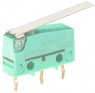 Ultraminiature snap-action switche, On-On, PCB connection, roller lever, 0.98 N, 2 A/125 VAC, 30 VDC, IP67