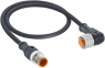 Sensor actuator cable, M12-cable plug, straight to M12-cable socket, angled, 4 pole, 0.3 m, PVC, black, 4 A, 1210 1206 04 L2 002 0,3M