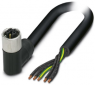 Sensor actuator cable, M12-cable socket, angled to open end, 5 pole, 10 m, PVC, black, 16 A, 1414825
