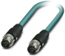 Network cable, M12-plug, straight to M12-plug, straight, Cat 5, SF/UTP, PUR, 5 m, blue