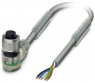 Sensor actuator cable, M12-cable socket, angled to open end, 5 pole, 1.5 m, PUR, gray, 4 A, 1454367