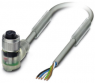 Sensor actuator cable, M12-cable socket, angled to open end, 5 pole, 10 m, PUR, gray, 4 A, 1454396