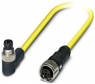 Sensor actuator cable, M8-cable plug, angled to M12-cable socket, straight, 4 pole, 0.5 m, PVC, yellow, 4 A, 1406209
