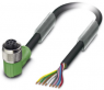 Sensor actuator cable, M12-cable socket, angled to open end, 8 pole, 3 m, PUR, black, 2 A, 1522639