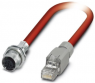 Sensor actuator cable, M12-cable socket, straight to RJ45-cable plug, straight, 4 pole, 2 m, PVC, red, 1419167
