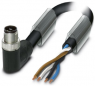 Sensor actuator cable, M12-cable plug, angled to open end, 4 pole, 5 m, PUR, black, 12 A, 1408820