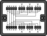 Distribution box, 3-phase to 1-phase current 400V, 230V, 1 input, 7 outputs, Cod. A, MIDI, black