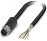 Network cable, M12-plug, straight to open end, Cat 5, SF/TQ, PE-X, 10 m, black