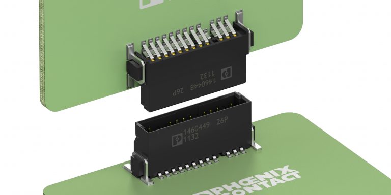 Leiterplattensteckverbinder von Phoenix Contact: Beispielhafte orthogonale Board-to-Board-Verbindung mit teilbestückten und kürzeren Kontakten