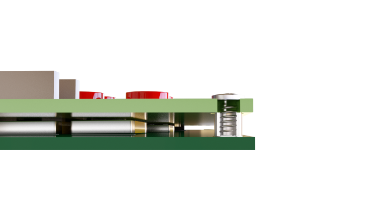 SMT spacers with internal thread or through-hole for mounting above the PCB or for mounting on housings