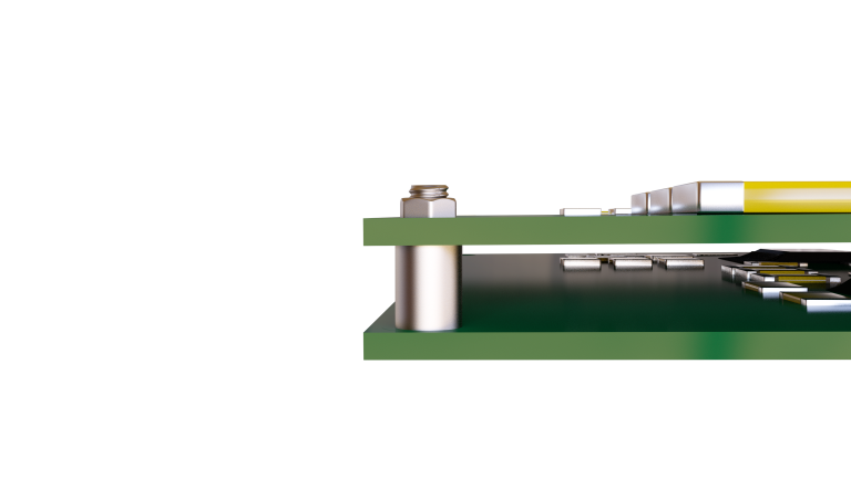 SMT spacer with external thread for fastening above the PCB with a nut