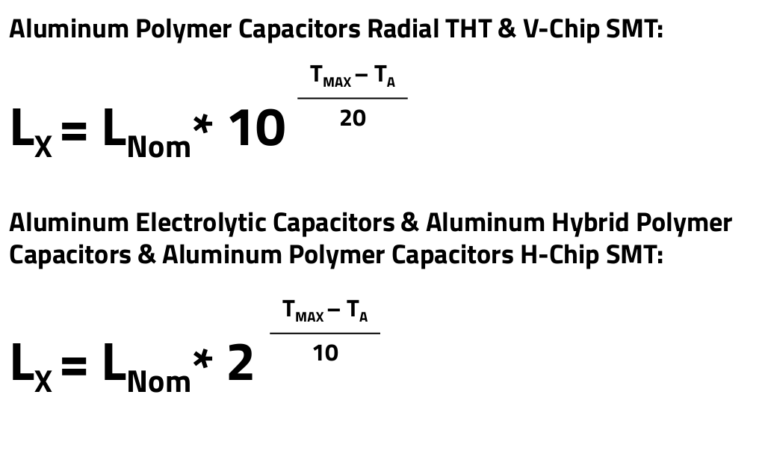 Die Formeln zur Berechnung der Lebensdauer der Kondensatoren.